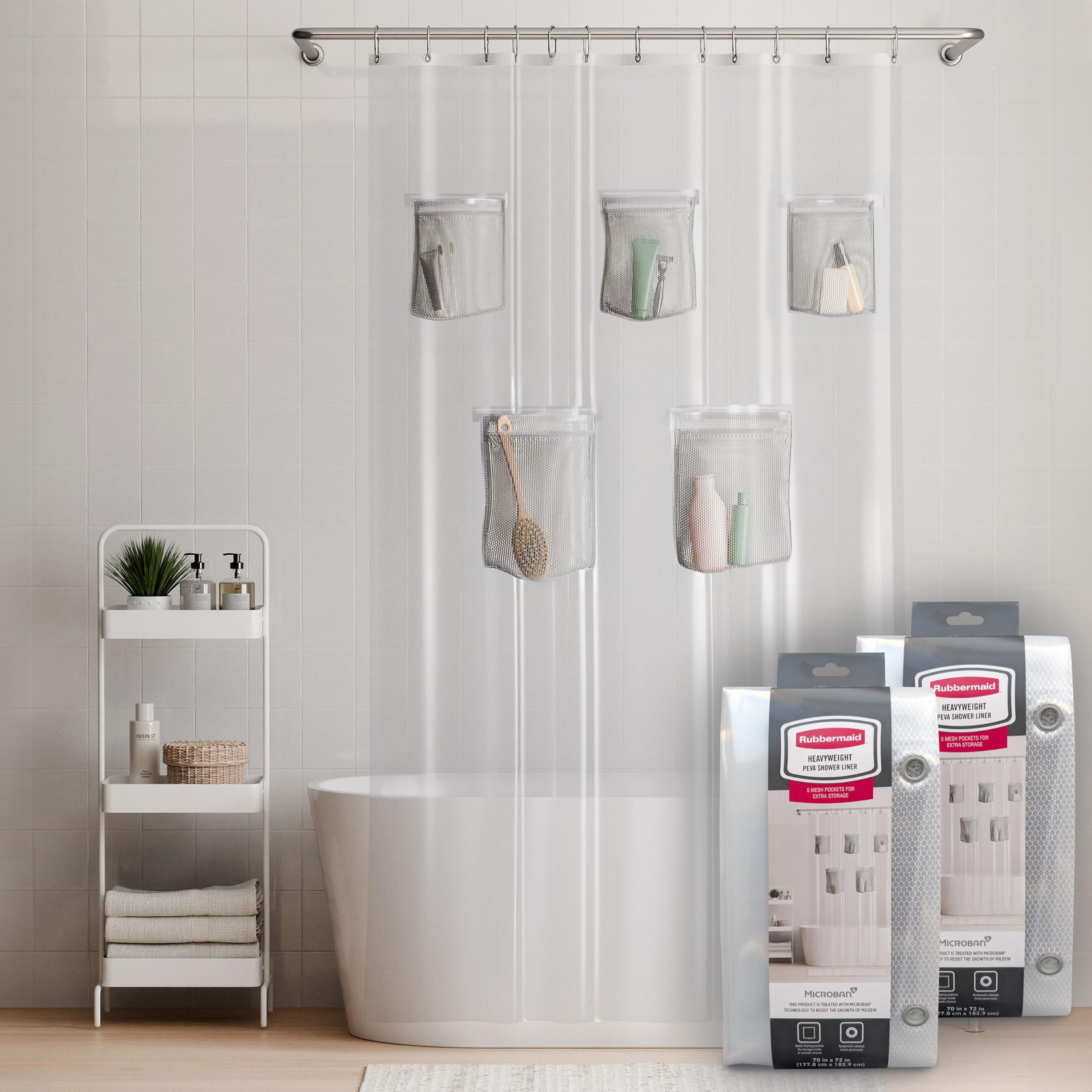 Rubbermaid Frosty Shower Curtain Liner, Waterproof Heavyweight PEVA Shower Liner for Bathroom, with Magnets and Rustproof Charcoal Gray Grommets, 70x72, Standard Size, Frosty