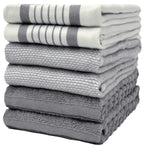 Premium Kitchen Towels (20”x 28”, 6 Pack) | Large Cotton Dish Towels | Flat & Terry Highly Absorbent Kitchen Linen Set with Hanging Loop | Gray