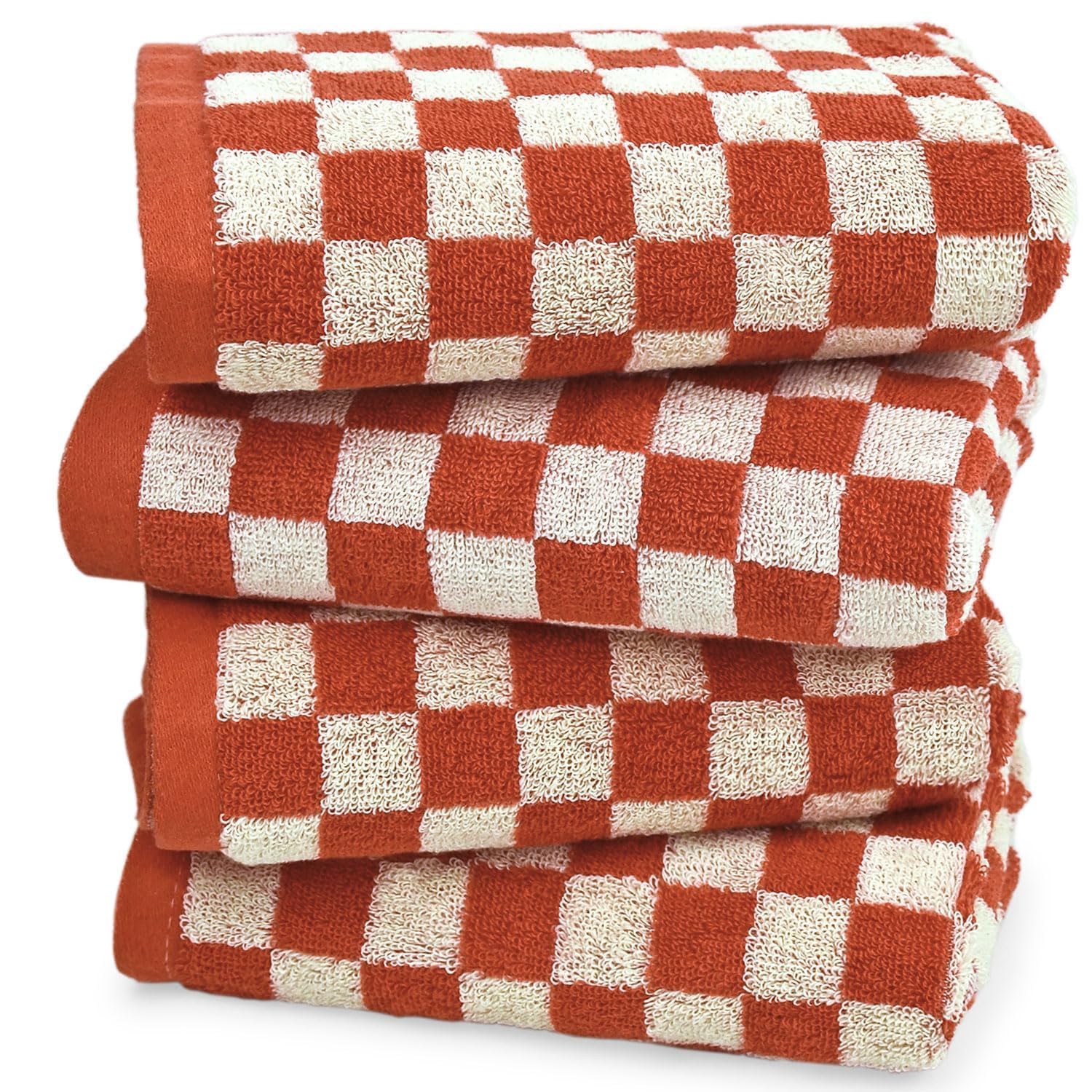 Jacquotha Hand Towels for Bathroom 4 Pack, Cotton Soft Absorbent for Face Spa Bath Gym Kitchen, Hand Towel Set Decorative Checkered, 13 x 29 Inches, 4 Colors
