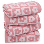 Jacquotha Cotton Hand Towels Green Checkered Floral - Quick Drying Hand Towel Set of 4, for Bathroom Kitchen Decor, 29” x 13”