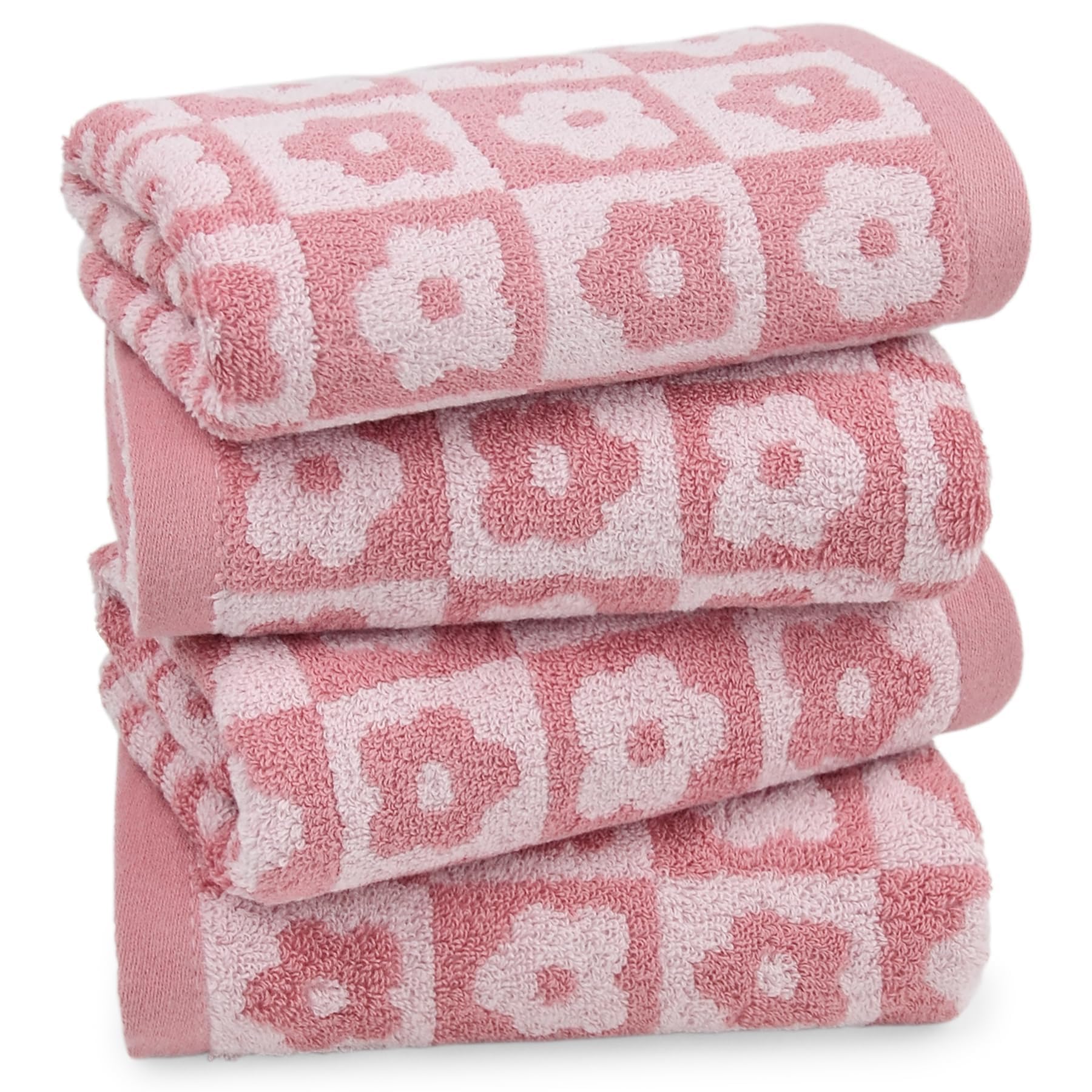 Jacquotha Cotton Hand Towels Green Checkered Floral - Quick Drying Hand Towel Set of 4, for Bathroom Kitchen Decor, 29” x 13”
