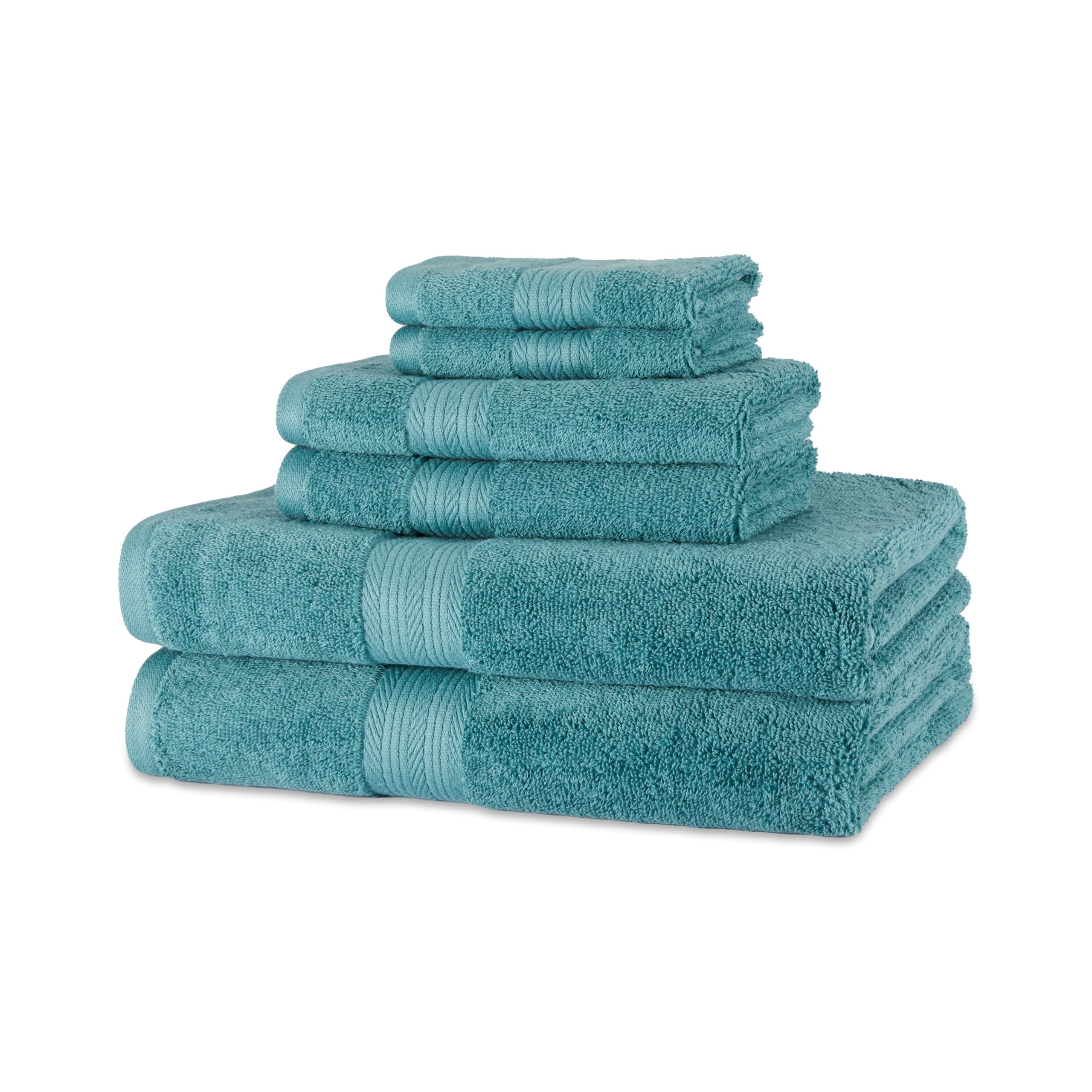 Amazon Basics 6-Piece Highly Absorbent Fade-Resistant Towel Set, 100% Cotton Towels for Bathroom, Soft, 2 Bath Towels, 2 Hand Towels, 2 Washcloths, Black