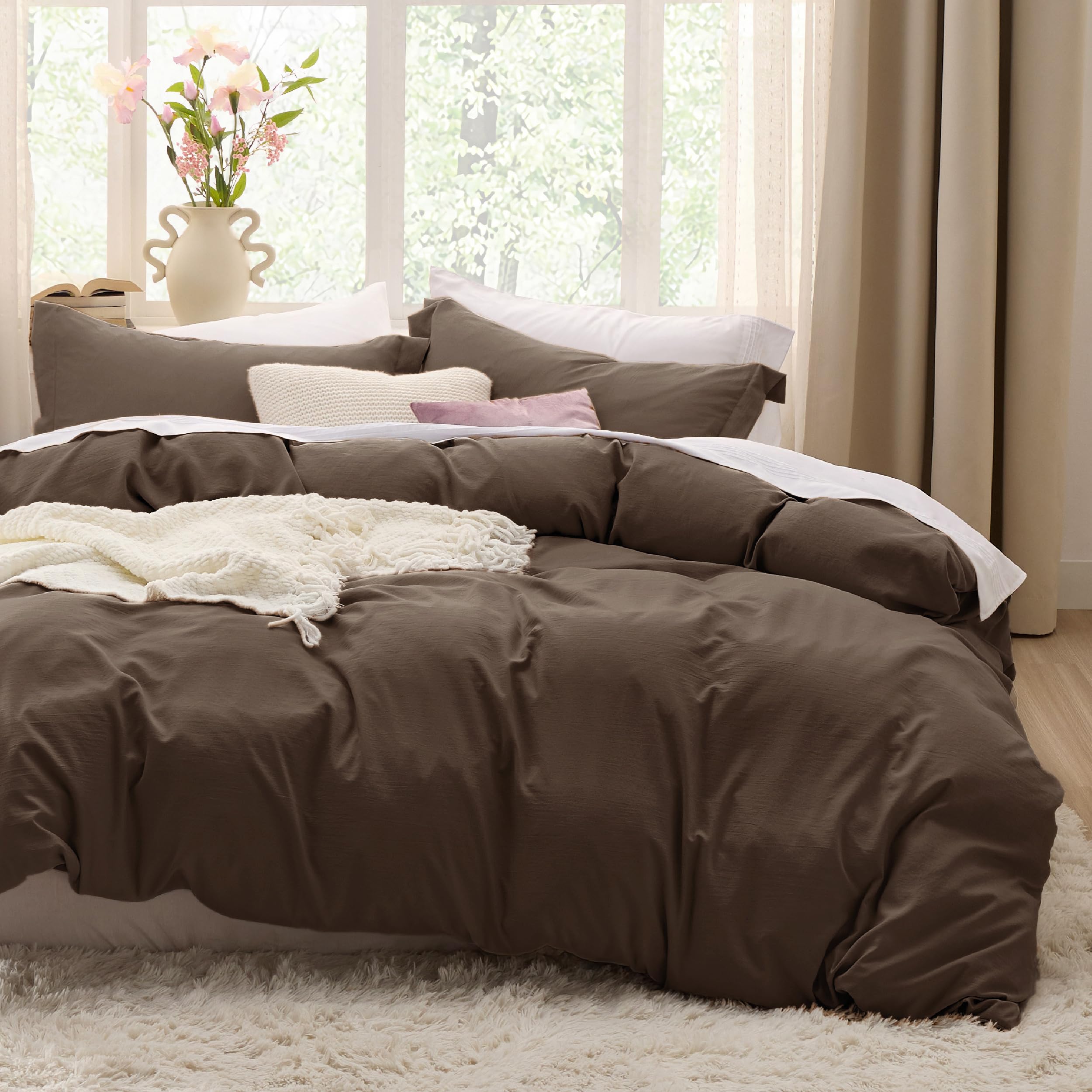 Bedsure White Duvet Cover Queen Size - 3 Pieces Prewashed Cotton-Like Polyester Extra Soft Bedding Set, Includes 1 Duvet Cover 90x90 Inches with Zipper Closure & 2 Pillow Shams, Comforter Not Included