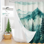 Litable Dark Green Forest Shower Curtain Set, 3 in 1 Fabric Shower Curtain with Waterproof Plastic Shower Curtain Liner & 12 Stainless Steel Metal Hooks, Misty Pine Nature Bathroom Curtain 72x72