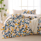 MUXHOMO Duvet Cover Queen Size, Reversible Floral Green Duvet Cover Set with Zipper Closure, 3 Pieces Botanical Patterns Soft Microfiber Bedding Set with 4 Ties (90"x90", 2 Pillow Cases)