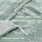 MUXHOMO Duvet Cover Queen Size, Reversible Floral Green Duvet Cover Set with Zipper Closure, 3 Pieces Botanical Patterns Soft Microfiber Bedding Set with 4 Ties (90"x90", 2 Pillow Cases)