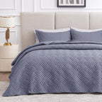 3 Piece Blue Queen Size Coin Pattern Lightweight All Season Quilt Bedspread Set with 2 Pillow Shams