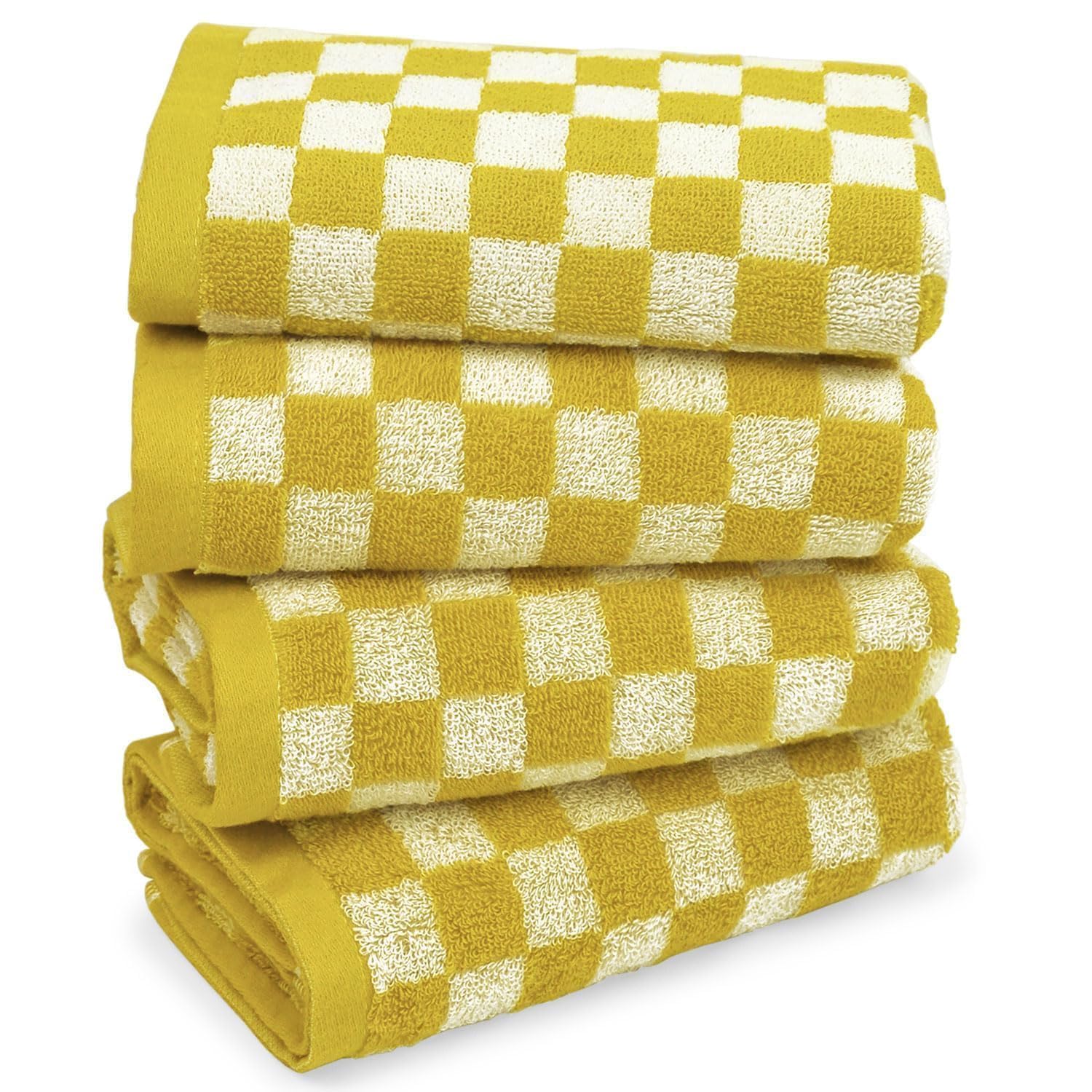 Jacquotha Hand Towels for Bathroom 4 Pack, Cotton Soft Absorbent for Face Spa Bath Gym Kitchen, Hand Towel Set Decorative Checkered, 13 x 29 Inches, 4 Colors
