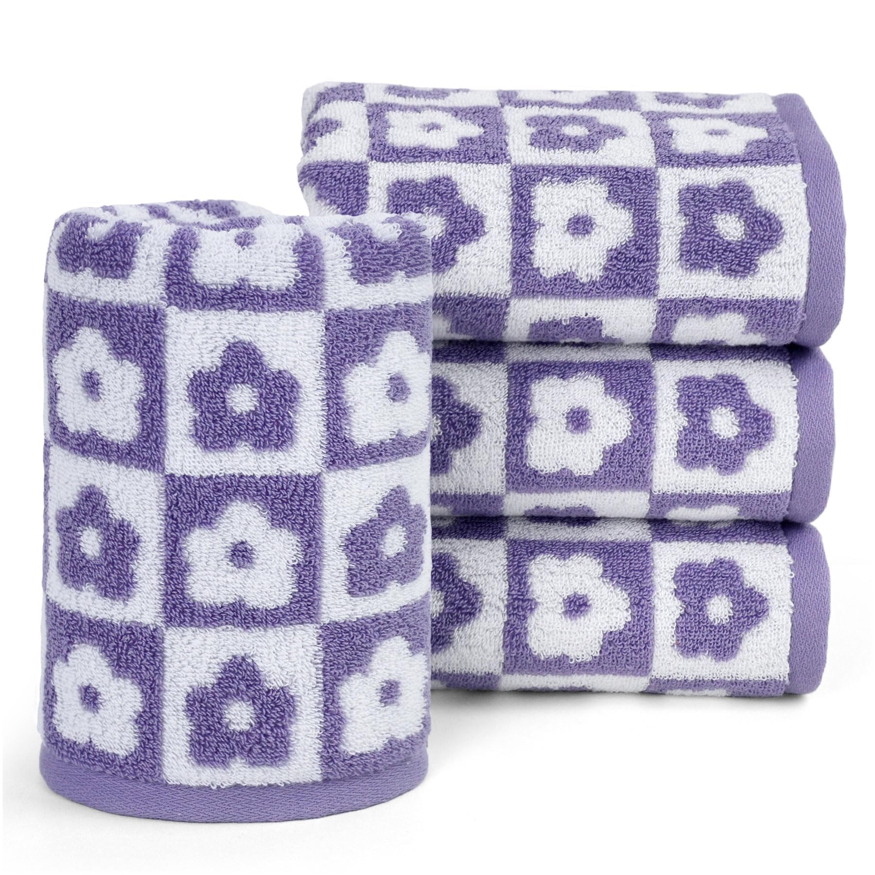 Jacquotha Cotton Hand Towels Green Checkered Floral - Quick Drying Hand Towel Set of 4, for Bathroom Kitchen Decor, 29” x 13”