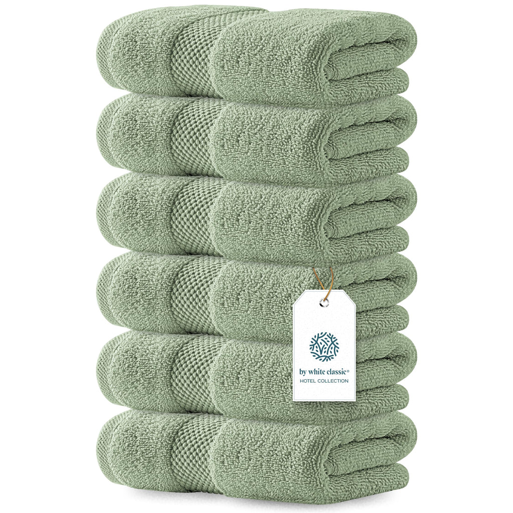 White Classic Luxury Dark Gray Hand Towels - Soft 100% Turkish Cotton | Highly Absorbent Hotel spa Bathroom Towel Collection | 16x30 Inch | Set of 6