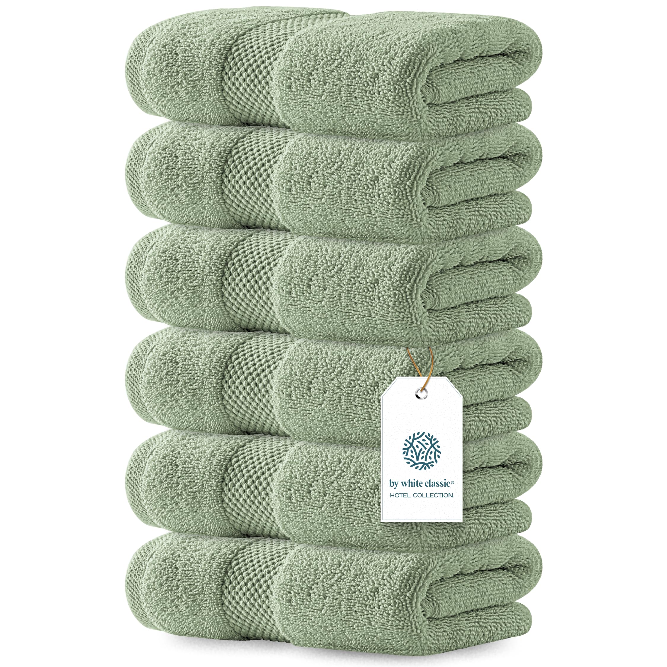Luxury White Hand Towels - Soft 100% Turkish Cotton | Highly Absorbent Hotel spa Bathroom Towel Collection | 16x30 Inch | Set of 6