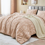 MUXHOMO Duvet Cover Queen Size, Reversible Floral Green Duvet Cover Set with Zipper Closure, 3 Pieces Botanical Patterns Soft Microfiber Bedding Set with 4 Ties (90"x90", 2 Pillow Cases)