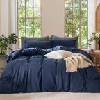 MooMee Bedding Duvet Cover Set 100% Washed Cotton Linen Like Textured Breathable Durable Soft Comfy (Heathered Tannish Linen Grey, Queen 90"x90")