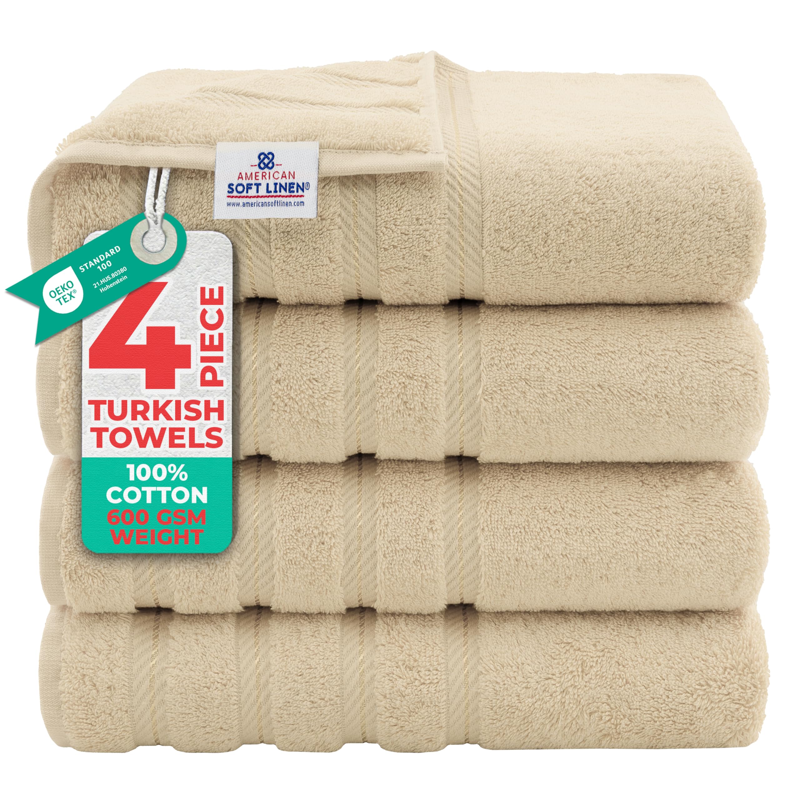 American Soft Linen Luxury Hand Towels for Bathroom, 100% Cotton Turkish 4 Piece Hand Towel Set, 600 GSM Hand Face Towels for Kitchen, White Hand Towels