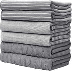 Premium Kitchen Towels (20”x 28”, 6 Pack) | Large Cotton Dish Towels | Flat & Terry Highly Absorbent Kitchen Linen Set with Hanging Loop | Gray