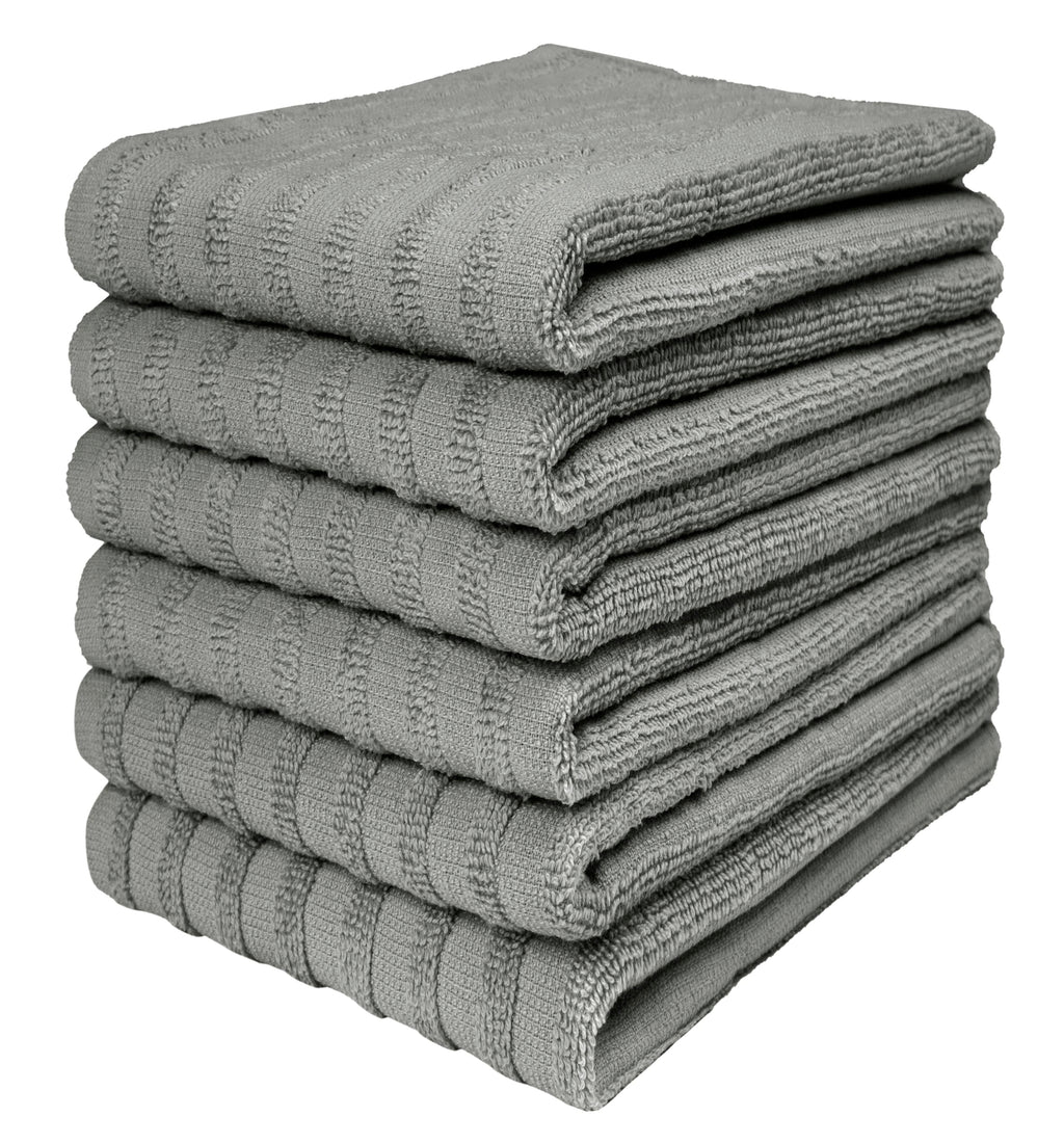 Premium Kitchen Towels (20”x 28”, 6 Pack) | Large Cotton Dish Towels | Flat & Terry Highly Absorbent Kitchen Linen Set with Hanging Loop | Gray