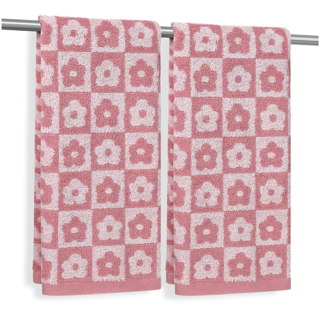 Jacquotha Cotton Hand Towels Green Checkered Floral - Quick Drying Hand Towel Set of 4, for Bathroom Kitchen Decor, 29” x 13”