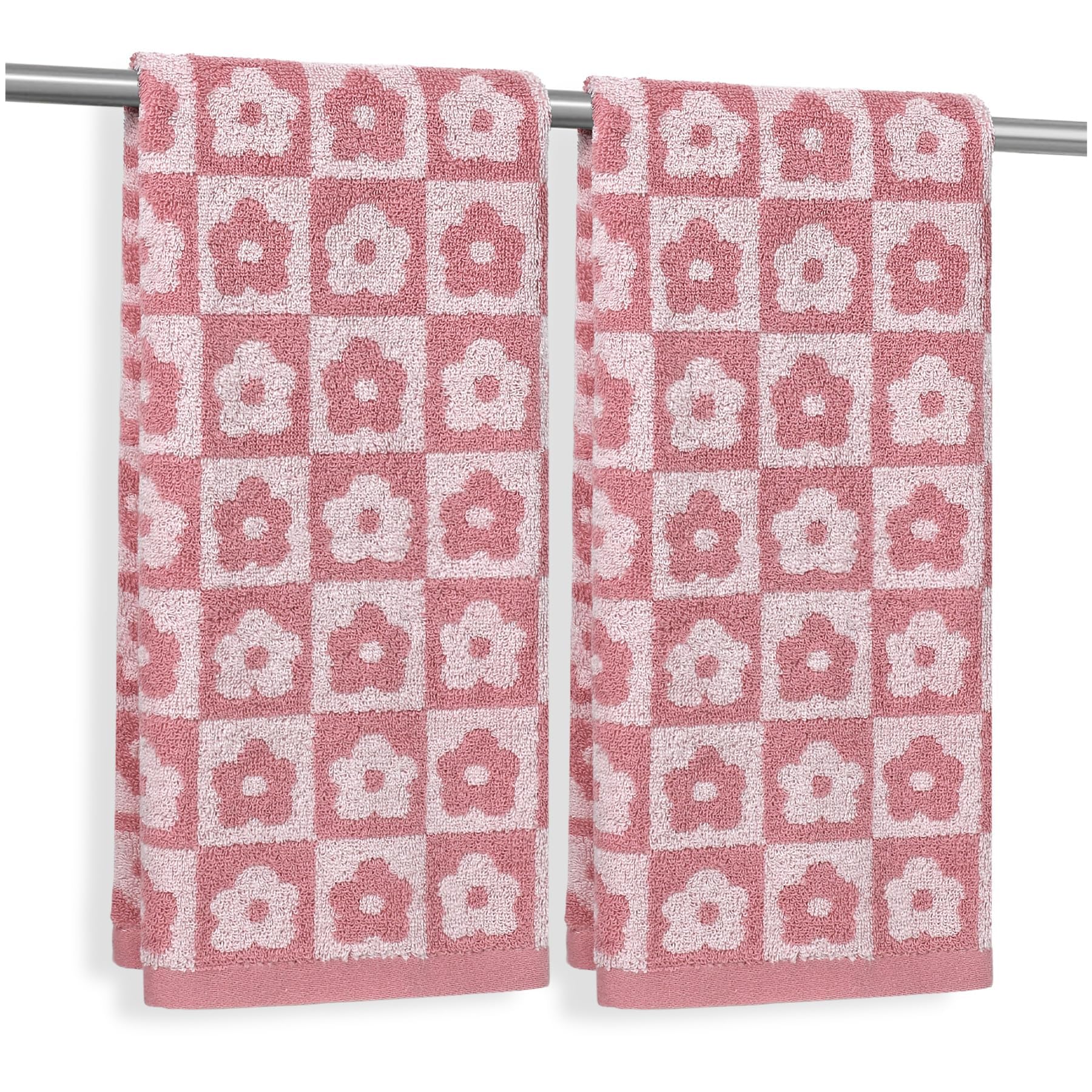 Jacquotha Cotton Hand Towels Green Checkered Floral - Quick Drying Hand Towel Set of 4, for Bathroom Kitchen Decor, 29” x 13”