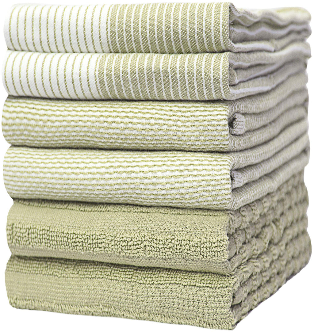 Premium Kitchen Towels (20”x 28”, 6 Pack) | Large Cotton Dish Towels | Flat & Terry Highly Absorbent Kitchen Linen Set with Hanging Loop | Gray