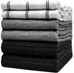 Premium Kitchen Towels (20”x 28”, 6 Pack) | Large Cotton Dish Towels | Flat & Terry Highly Absorbent Kitchen Linen Set with Hanging Loop | Gray