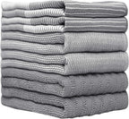 Premium Kitchen Towels (20”x 28”, 6 Pack) | Large Cotton Dish Towels | Flat & Terry Highly Absorbent Kitchen Linen Set with Hanging Loop | Gray