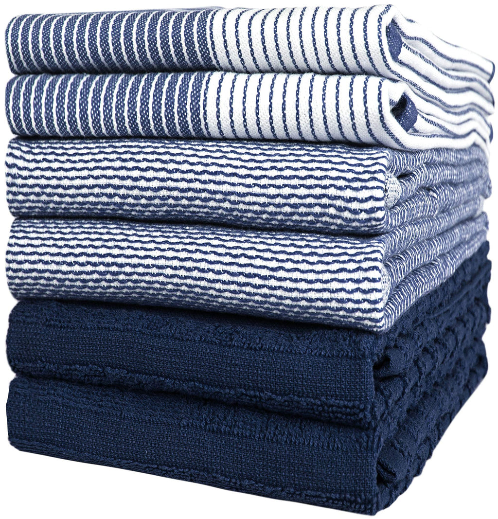 Premium Kitchen Towels (20”x 28”, 6 Pack) | Large Cotton Dish Towels | Flat & Terry Highly Absorbent Kitchen Linen Set with Hanging Loop | Gray