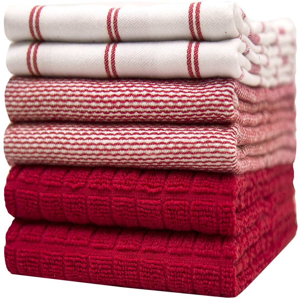 Premium Kitchen Towels (20”x 28”, 6 Pack) | Large Cotton Dish Towels | Flat & Terry Highly Absorbent Kitchen Linen Set with Hanging Loop | Gray