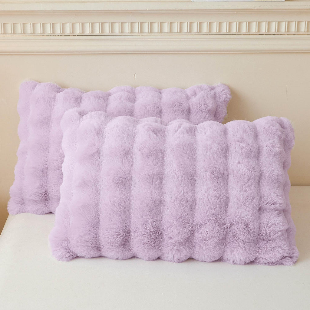 LIFEREVO 2 Pack Fluffy Faux Rabbit Fur Pillow Cases, Luxury Soft Plush Shaggy Bubble Pillowcases Standard Size with Zipper Closure, Furry Fuzzy Ivory Long Pillow Shams Bedroom Living Room 20x26, Beige