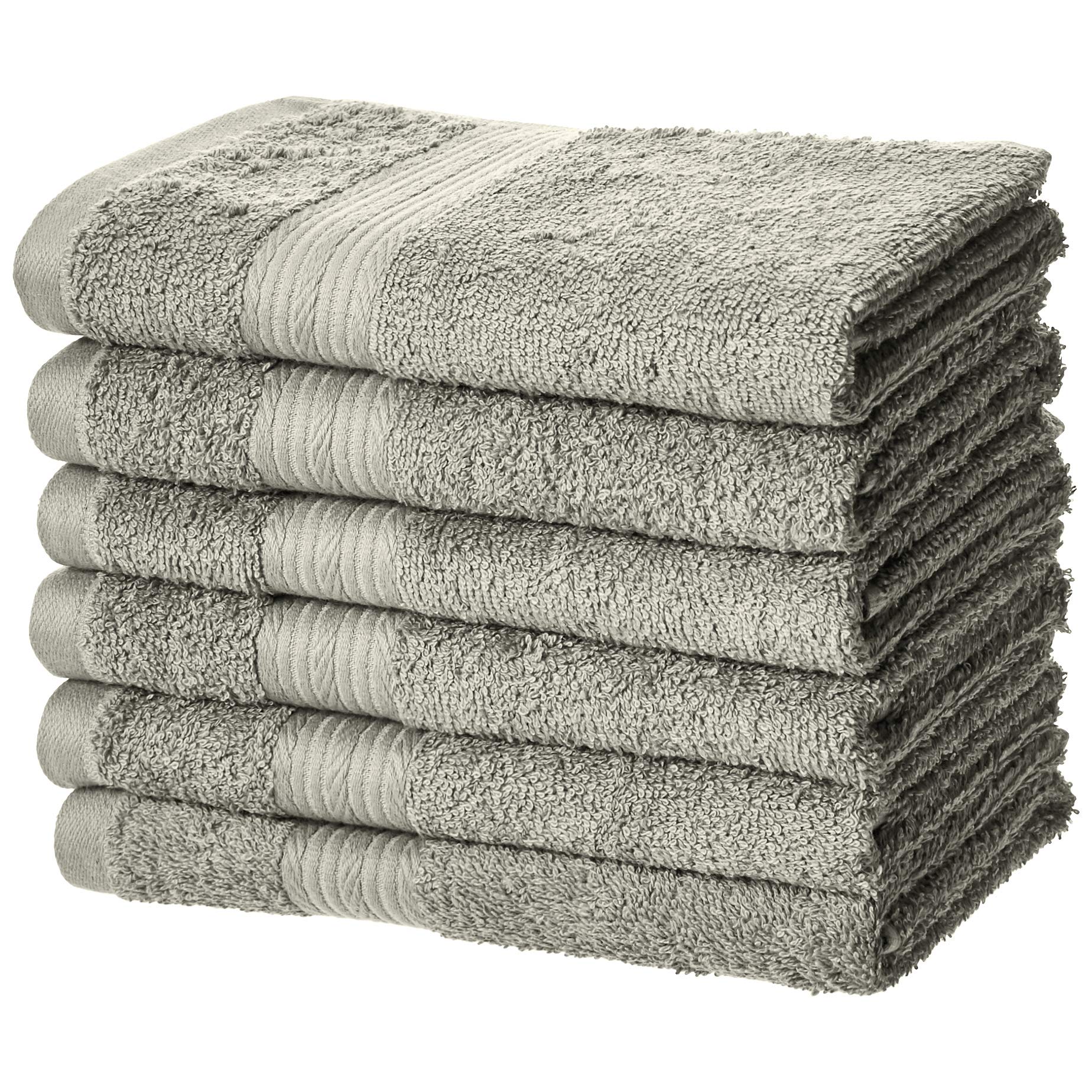 Amazon Basics 6-Piece Highly Absorbent Fade-Resistant Towel Set, 100% Cotton Towels for Bathroom, Soft, 2 Bath Towels, 2 Hand Towels, 2 Washcloths, Black