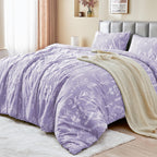 MUXHOMO Duvet Cover Queen Size, Reversible Floral Green Duvet Cover Set with Zipper Closure, 3 Pieces Botanical Patterns Soft Microfiber Bedding Set with 4 Ties (90"x90", 2 Pillow Cases)