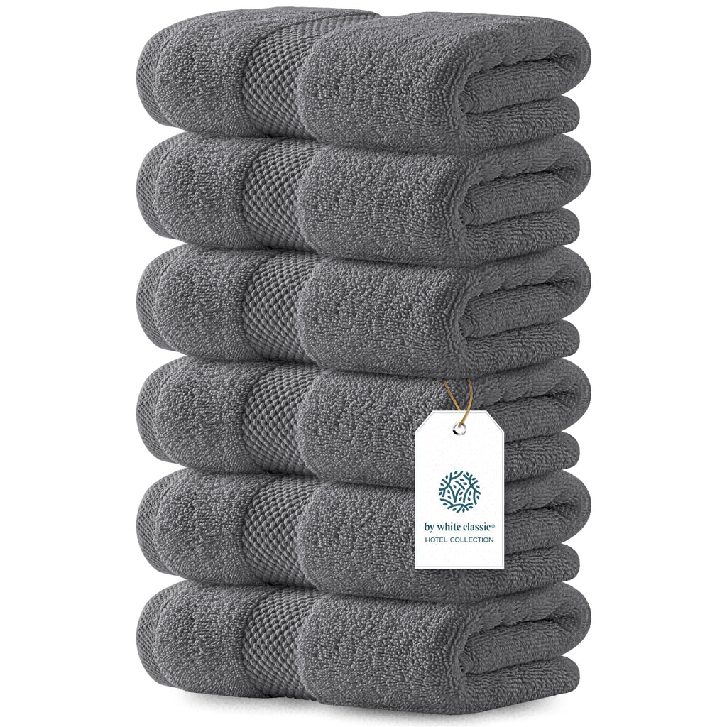 Luxury White Hand Towels - Soft 100% Turkish Cotton | Highly Absorbent Hotel spa Bathroom Towel Collection | 16x30 Inch | Set of 6