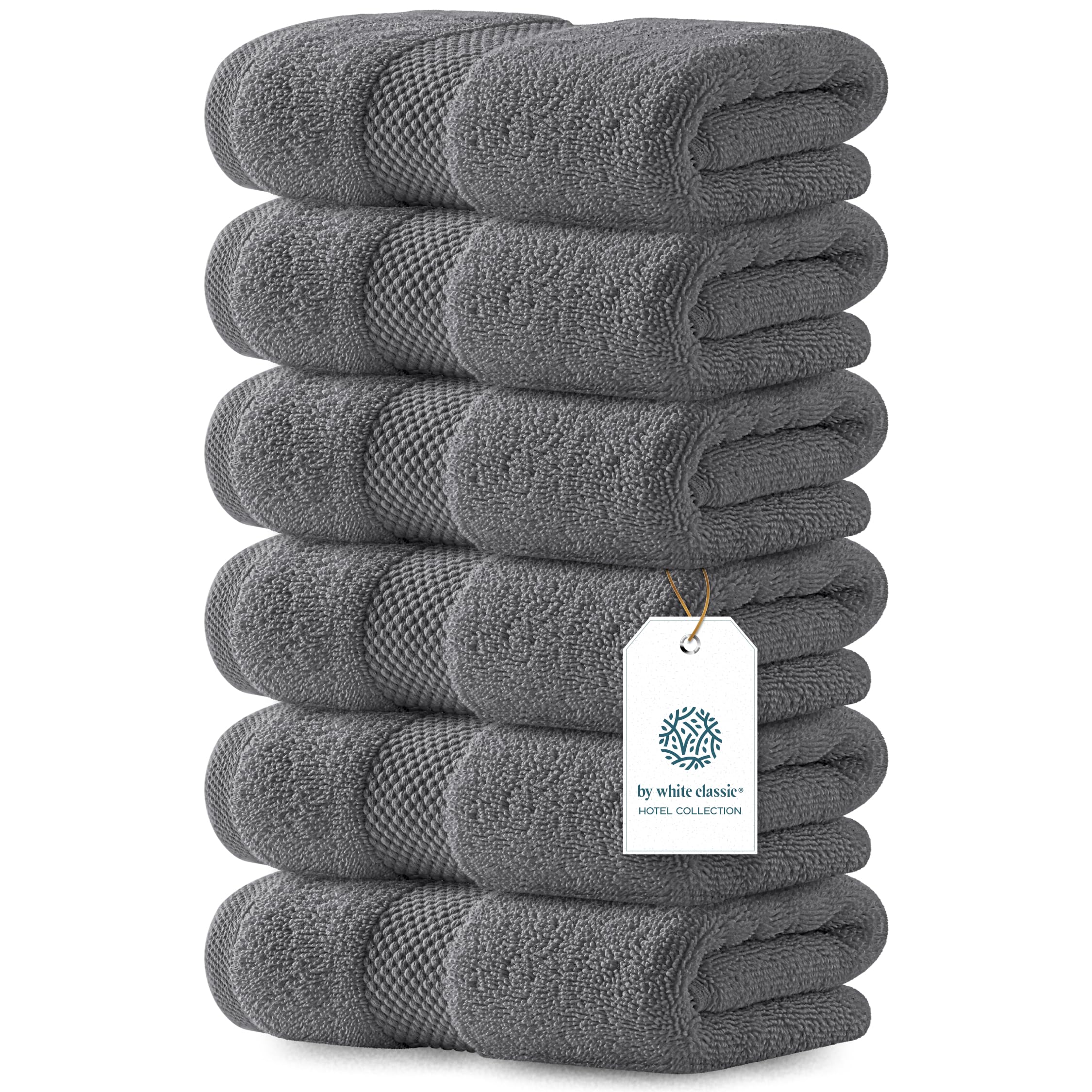 Luxury White Hand Towels - Soft 100% Turkish Cotton | Highly Absorbent Hotel spa Bathroom Towel Collection | 16x30 Inch | Set of 6