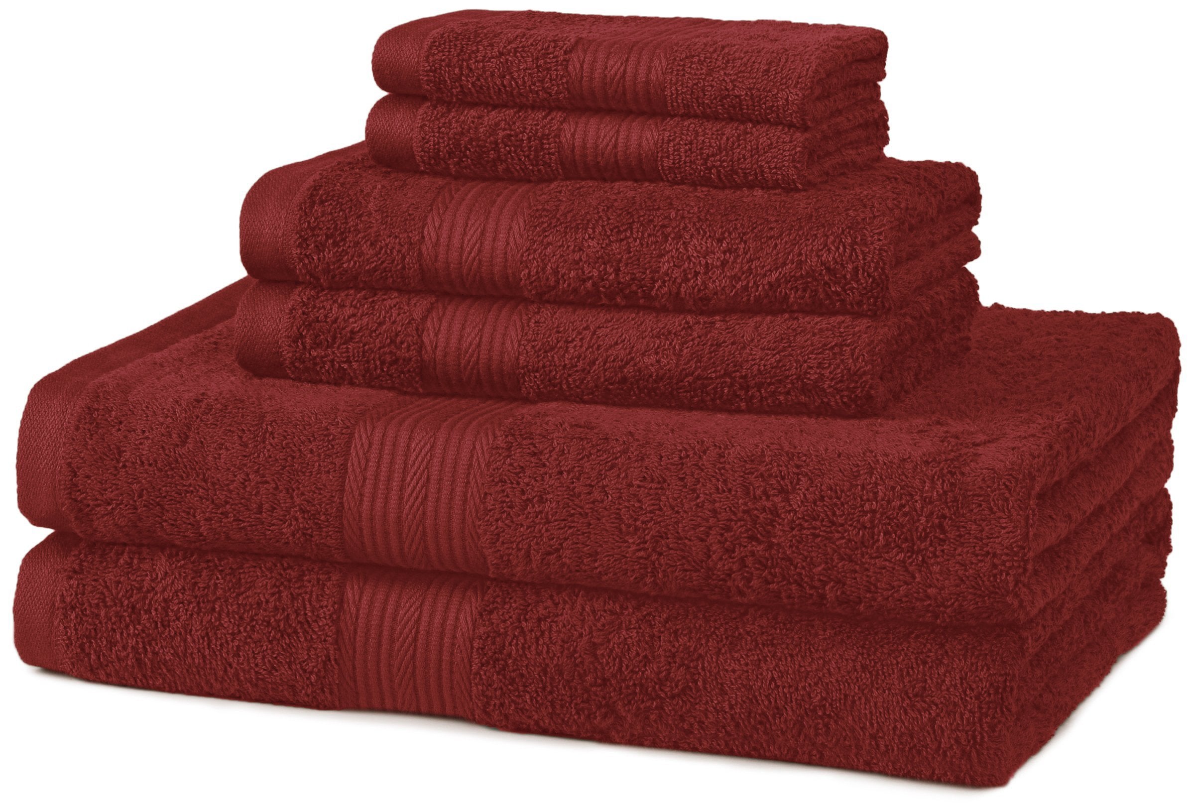 Amazon Basics 6-Piece Highly Absorbent Fade-Resistant Towel Set, 100% Cotton Towels for Bathroom, Soft, 2 Bath Towels, 2 Hand Towels, 2 Washcloths, Black