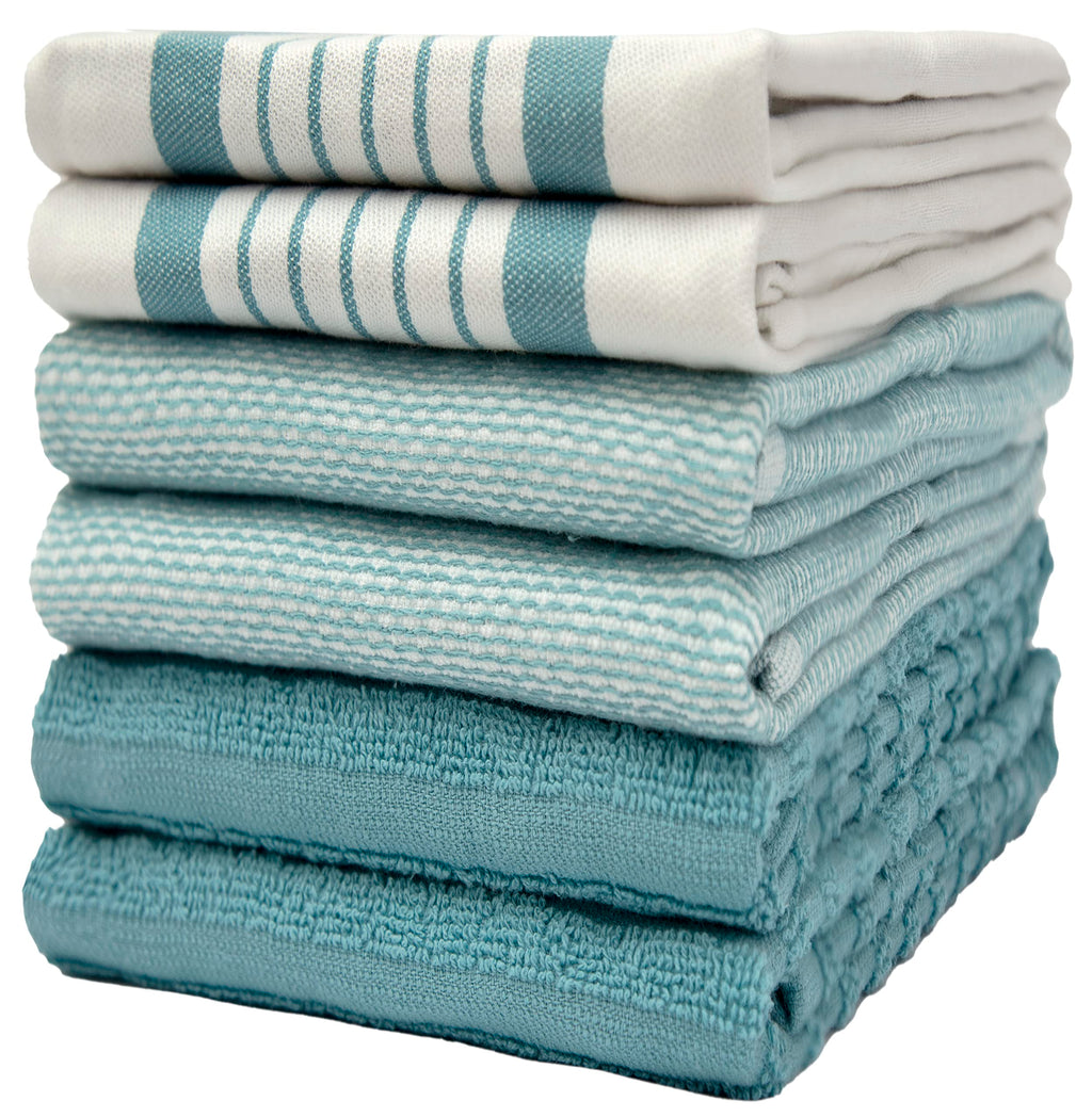 Premium Kitchen Towels (20”x 28”, 6 Pack) | Large Cotton Dish Towels | Flat & Terry Highly Absorbent Kitchen Linen Set with Hanging Loop | Gray