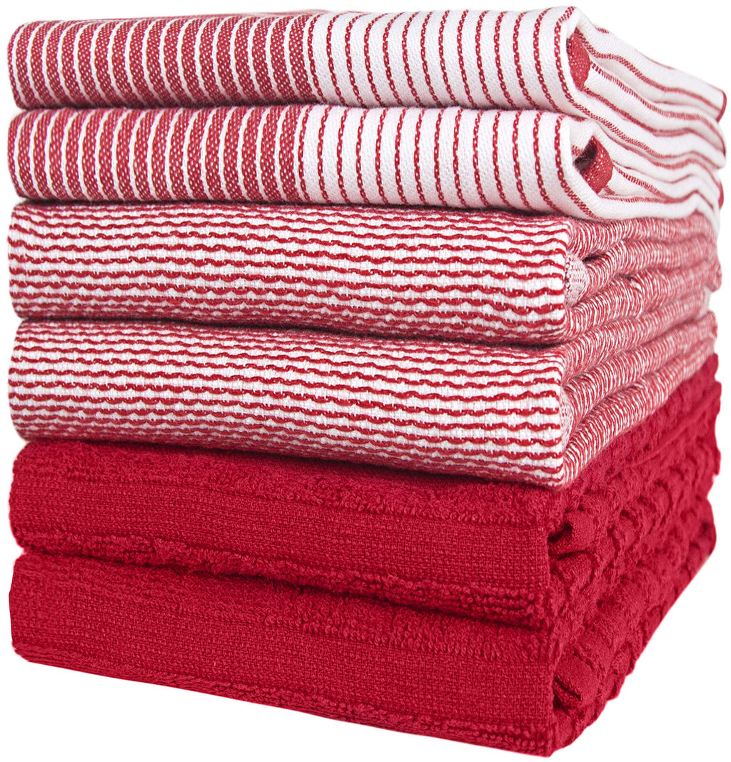 Premium Kitchen Towels (20”x 28”, 6 Pack) | Large Cotton Dish Towels | Flat & Terry Highly Absorbent Kitchen Linen Set with Hanging Loop | Gray