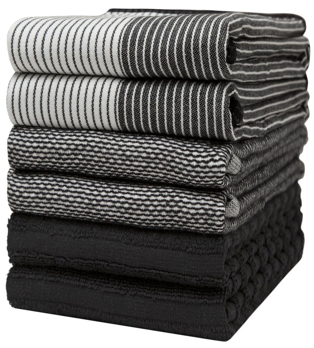 Premium Kitchen Towels (20”x 28”, 6 Pack) | Large Cotton Dish Towels | Flat & Terry Highly Absorbent Kitchen Linen Set with Hanging Loop | Gray