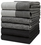 Premium Kitchen Towels (20”x 28”, 6 Pack) | Large Cotton Dish Towels | Flat & Terry Highly Absorbent Kitchen Linen Set with Hanging Loop | Gray