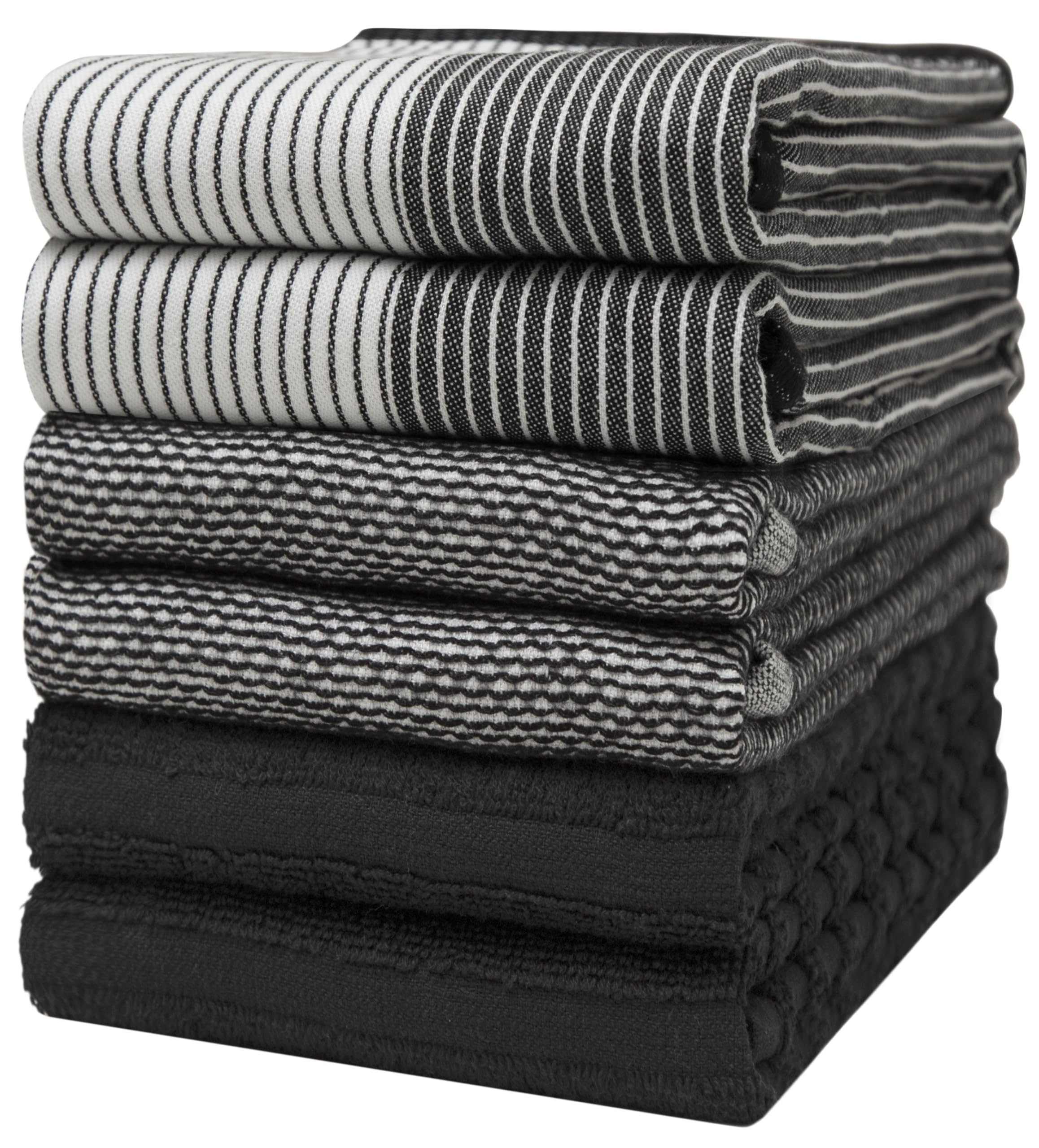 Premium Kitchen Towels (20”x 28”, 6 Pack) | Large Cotton Dish Towels | Flat & Terry Highly Absorbent Kitchen Linen Set with Hanging Loop | Gray