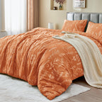 MUXHOMO Duvet Cover Queen Size, Reversible Floral Green Duvet Cover Set with Zipper Closure, 3 Pieces Botanical Patterns Soft Microfiber Bedding Set with 4 Ties (90"x90", 2 Pillow Cases)