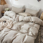 MooMee Bedding Duvet Cover Set 100% Washed Cotton Linen Like Textured Breathable Durable Soft Comfy (Heathered Tannish Linen Grey, Queen 90"x90")