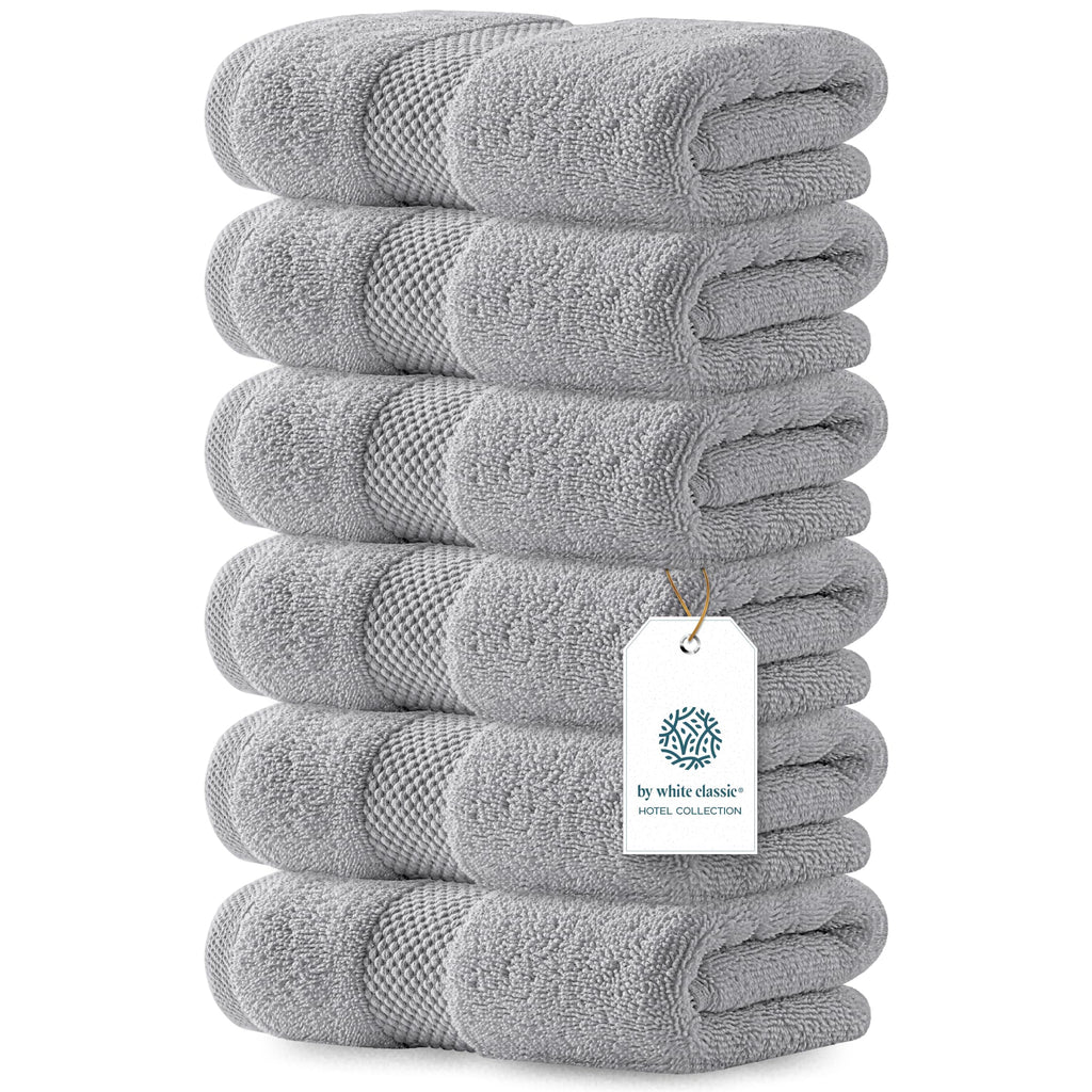 White Classic Luxury Dark Gray Hand Towels - Soft 100% Turkish Cotton | Highly Absorbent Hotel spa Bathroom Towel Collection | 16x30 Inch | Set of 6