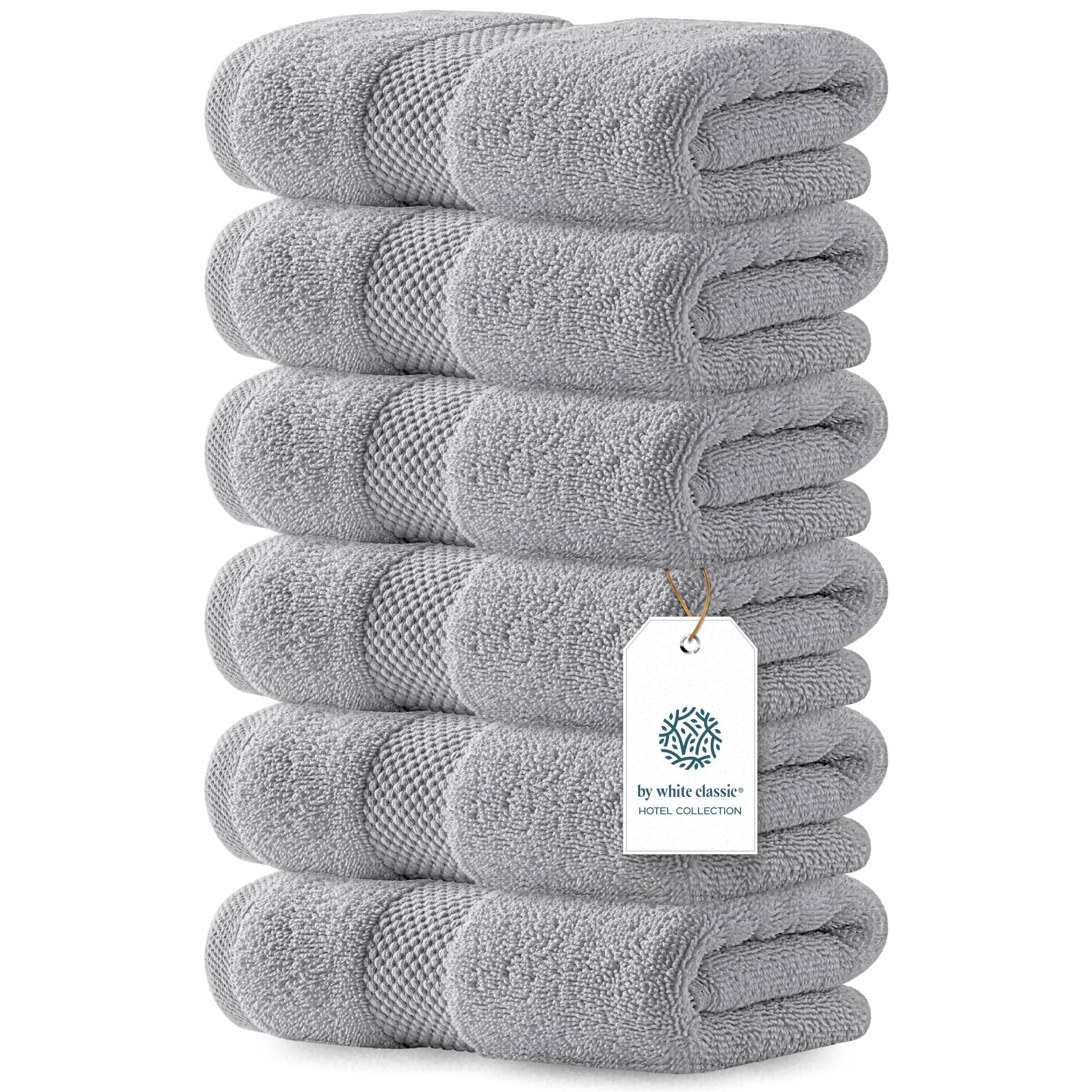 White Classic Luxury Dark Gray Hand Towels - Soft 100% Turkish Cotton | Highly Absorbent Hotel spa Bathroom Towel Collection | 16x30 Inch | Set of 6