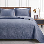3 Piece Blue Queen Size Coin Pattern Lightweight All Season Quilt Bedspread Set with 2 Pillow Shams