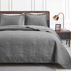 3 Piece Blue Queen Size Coin Pattern Lightweight All Season Quilt Bedspread Set with 2 Pillow Shams