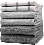 Premium Kitchen Towels (20”x 28”, 6 Pack) | Large Cotton Dish Towels | Flat & Terry Highly Absorbent Kitchen Linen Set with Hanging Loop | Gray