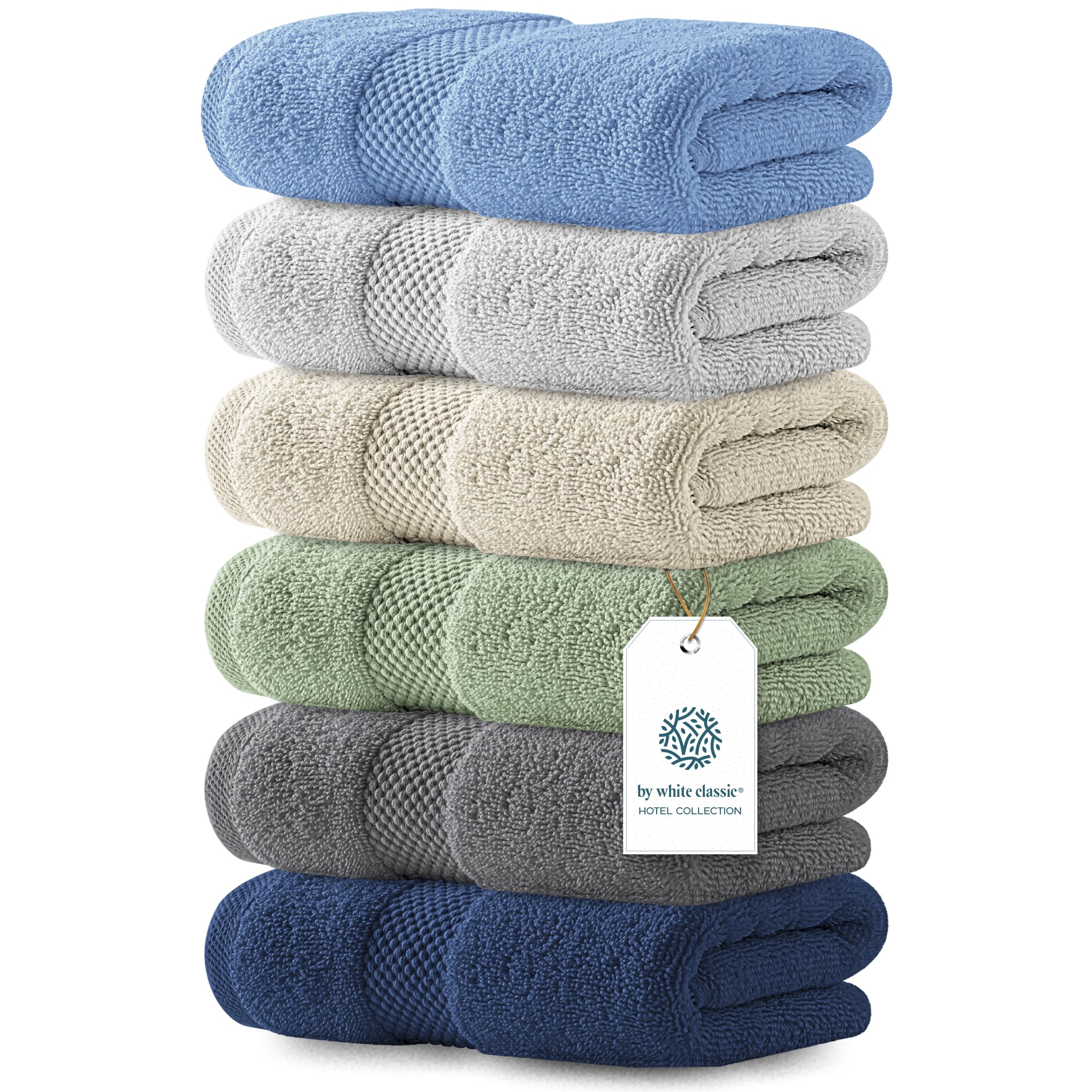 White Classic Luxury Dark Gray Hand Towels - Soft 100% Turkish Cotton | Highly Absorbent Hotel spa Bathroom Towel Collection | 16x30 Inch | Set of 6